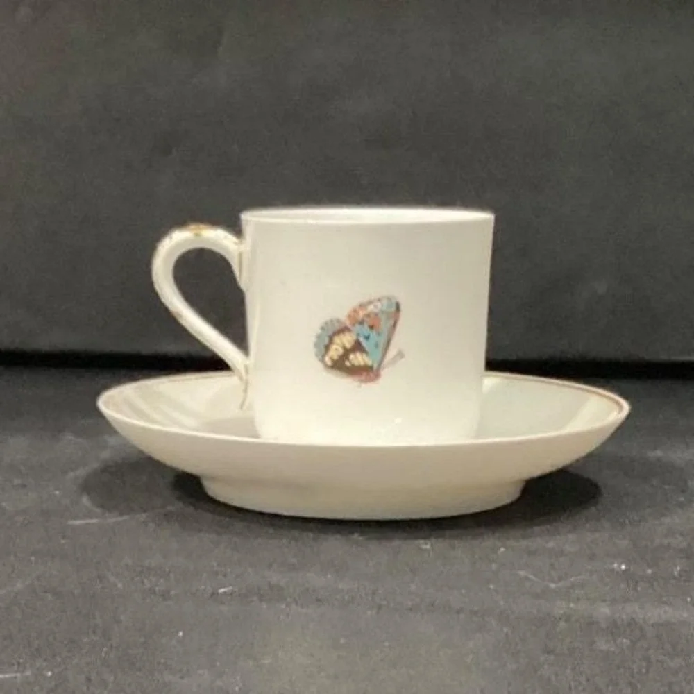 Haviland Limoges Meadow Visitors Teacup & Saucer, Two Piece Set Butterfly Design